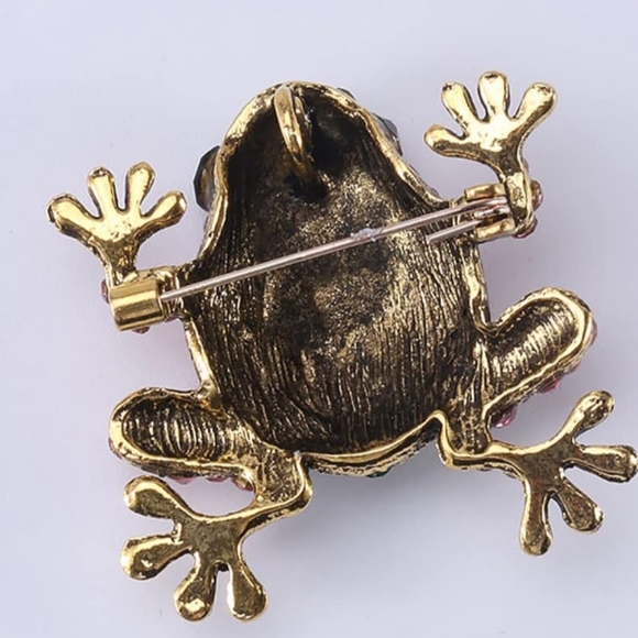 NEW Casual Gold Summer Colorful Frog Gift Brooch with Crystals (#0292) - Picture 3 of 3